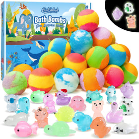 OinkSplash bath bomb revealing glow-in-the-dark toy inside for kids' imaginative bath time.