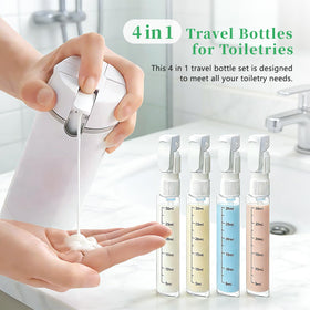 OJJ compact 4-in-1 bottle gray assembly for shampoo conditioner body wash.