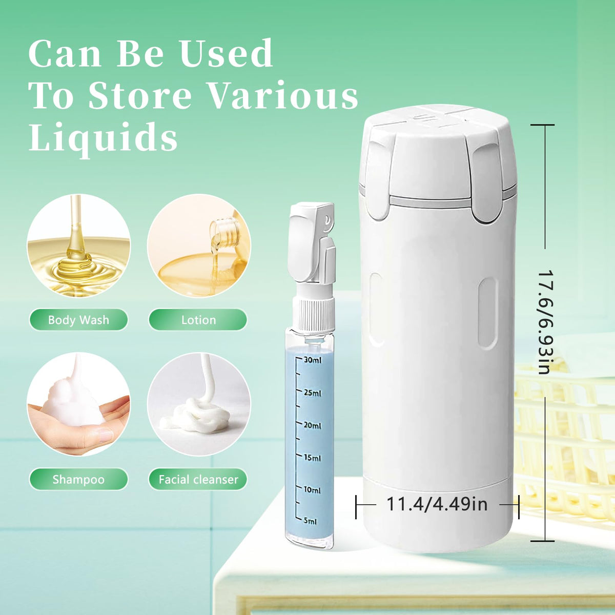 OJJ 4-in-1 travel bottle gray dispenser demonstrates precise push down control.