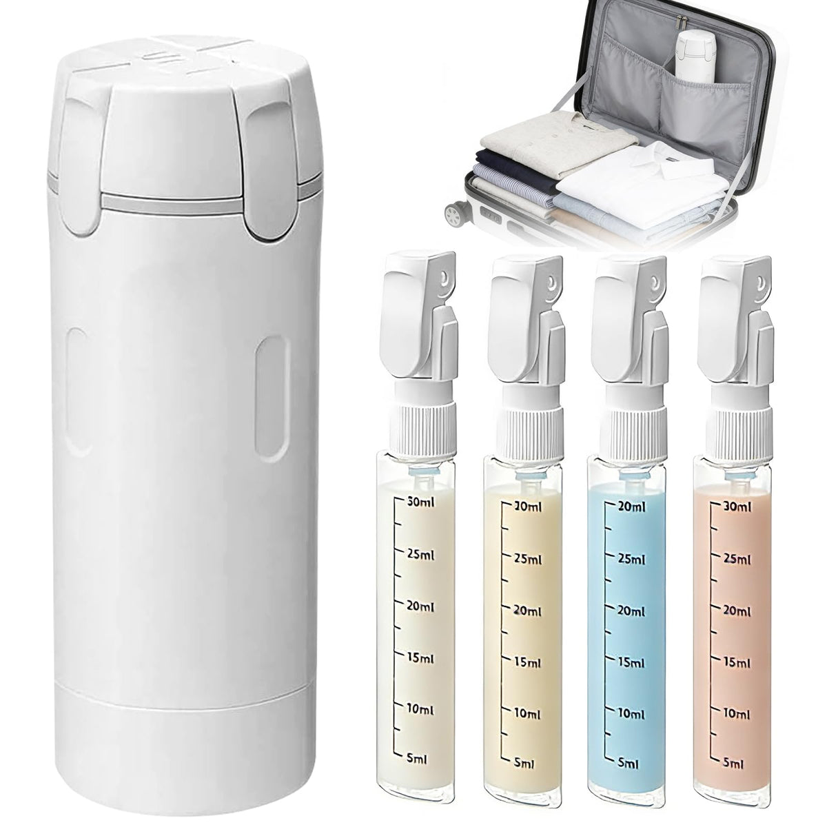OJJ 4-in-1 travel bottle gray front view for compact on-the-go toiletries.