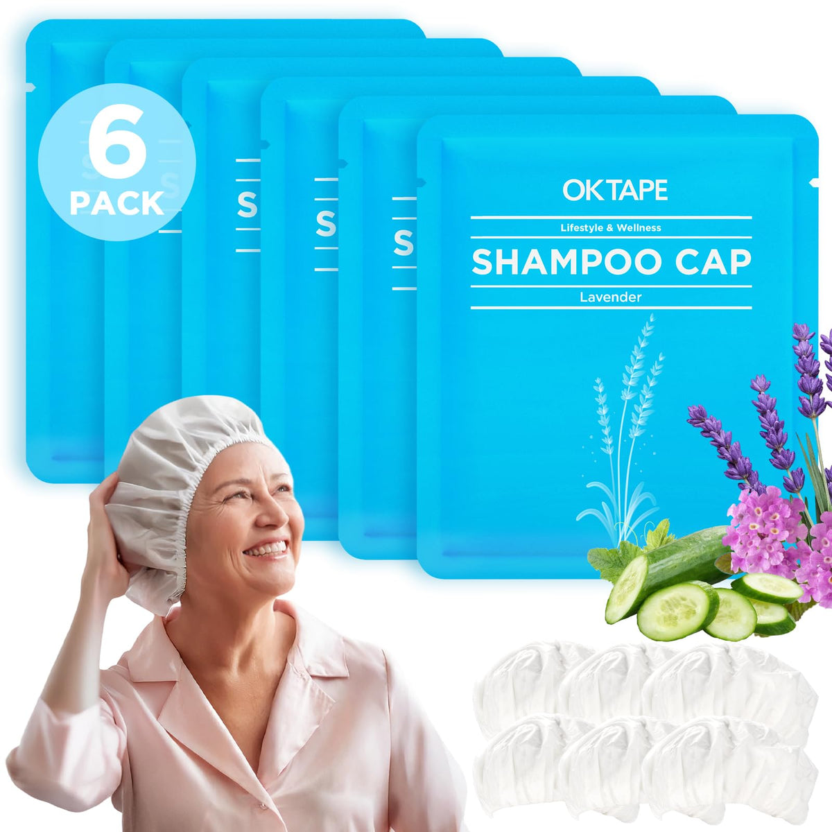 OK TAPE No Water Shampoo Caps Lavender Pack for rinse-free refresh