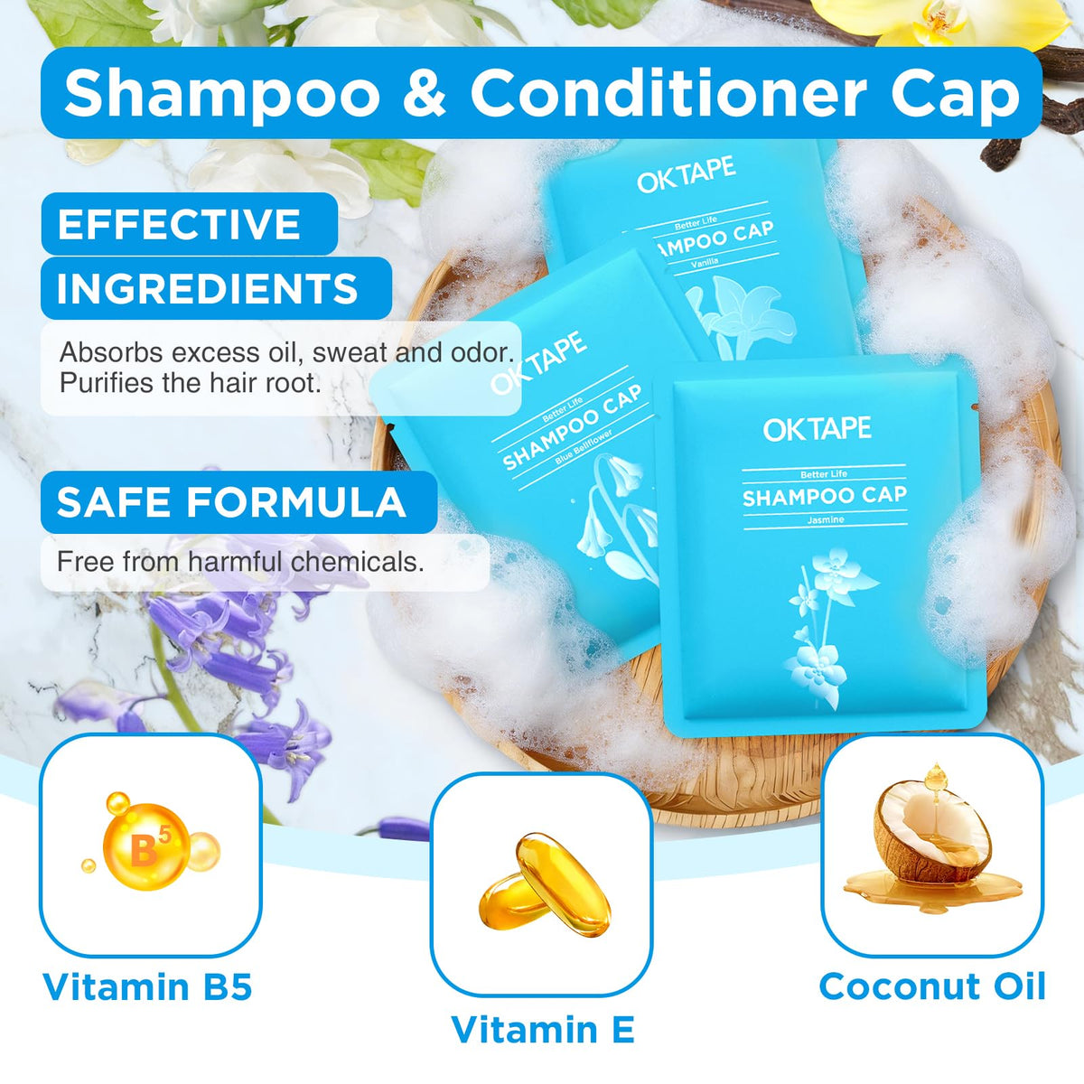 OK TAPE No Water Shampoo Caps massaging to distribute shampoo evenly