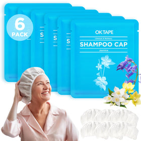OK TAPE No Water Shampoo Caps six-pack packaging for easy travel care