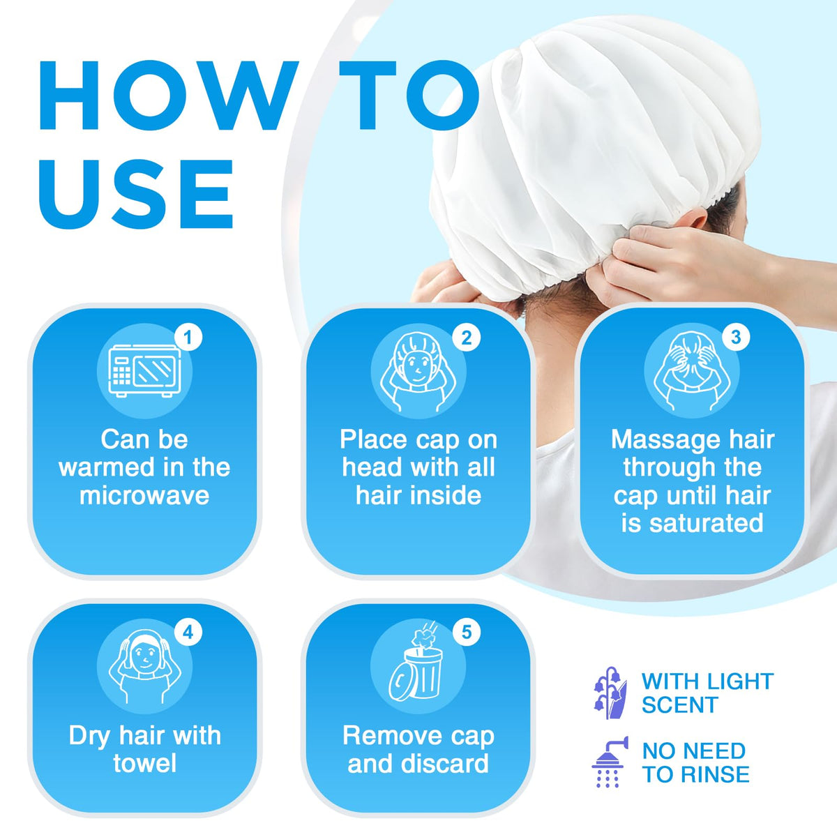 OK TAPE No Water Shampoo Caps warming in microwave for comfort