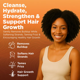 Okaga Batana Oil Shampoo scalp application being worked in for invigorating routine