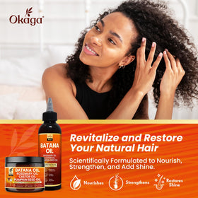 Okaga hair shine close-up showing smooth, healthy strands.