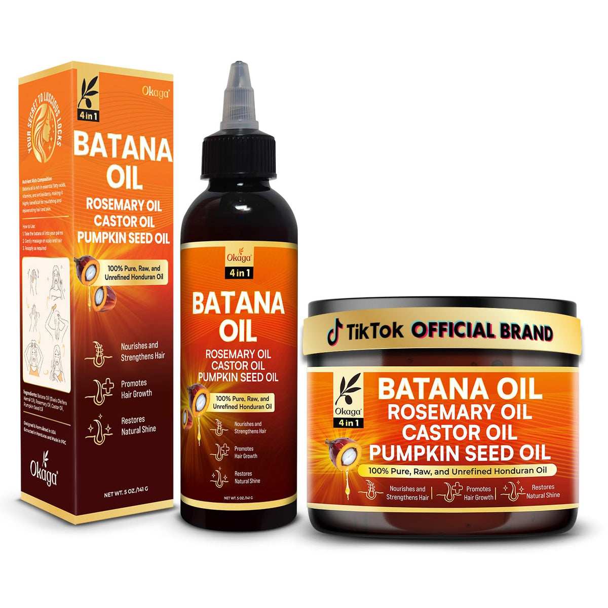 Okaga Liquid Batana Oil bottle for daily scalp care and shine.