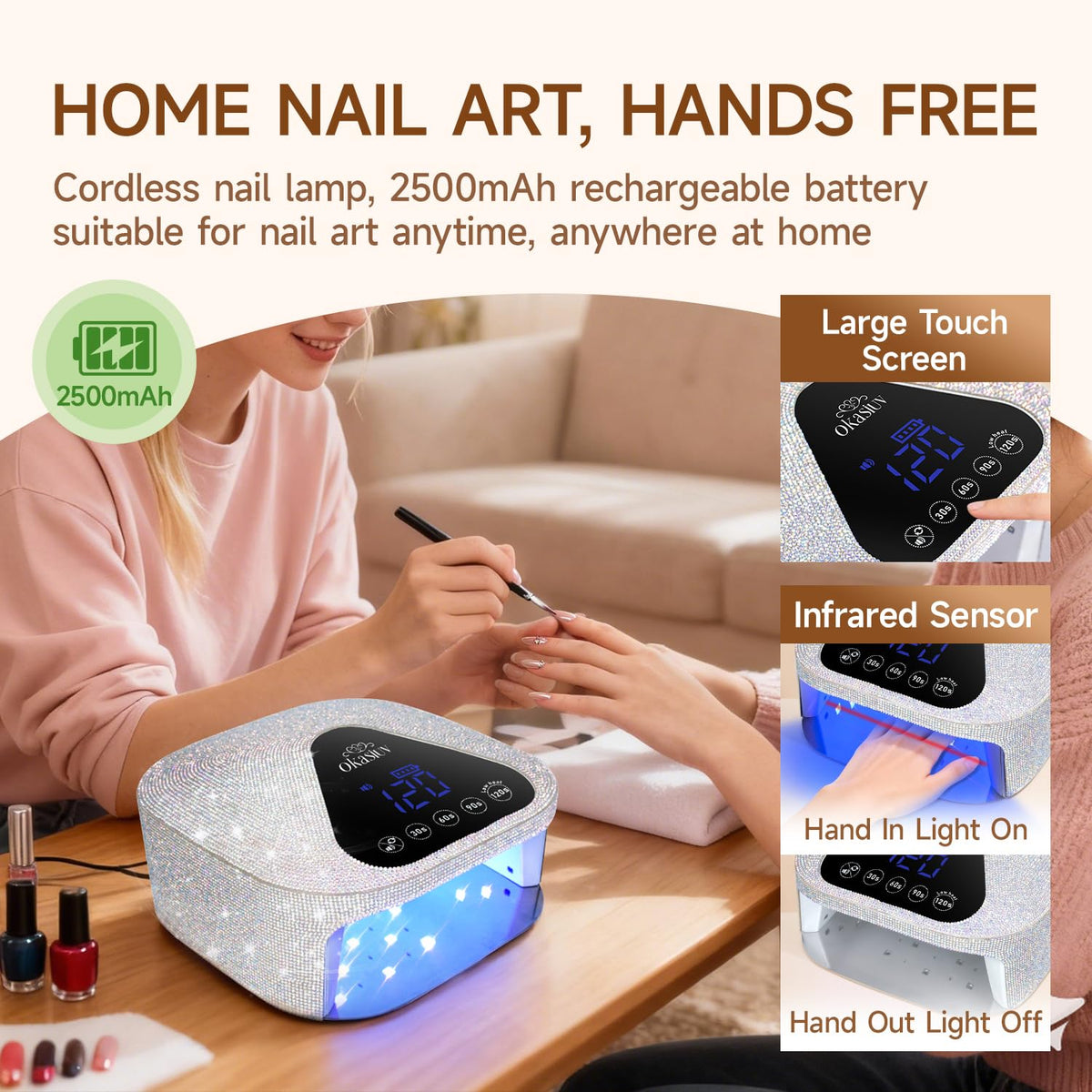 Okasiuv UV nail lamp touch control display for easy timer access