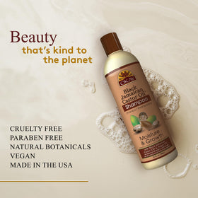 OKAY Black Jamaican Castor Oil Shampoo hair-glow image highlights shine and smoothness