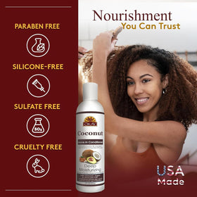 OKAY Coconut Leave-In Conditioner dispensing bottle in use for detangling
