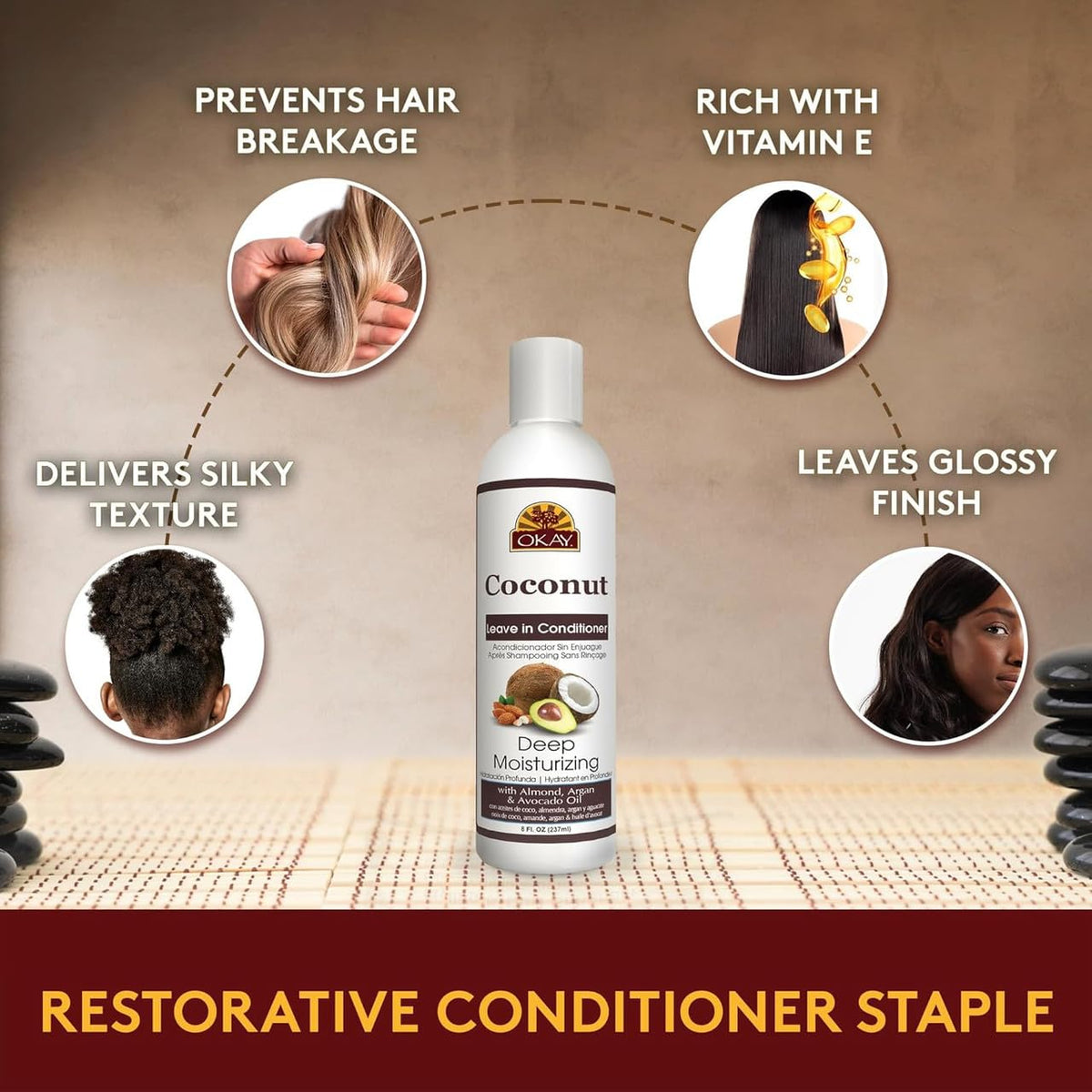 OKAY Coconut Leave-In Conditioner adds shine and softness to hair
