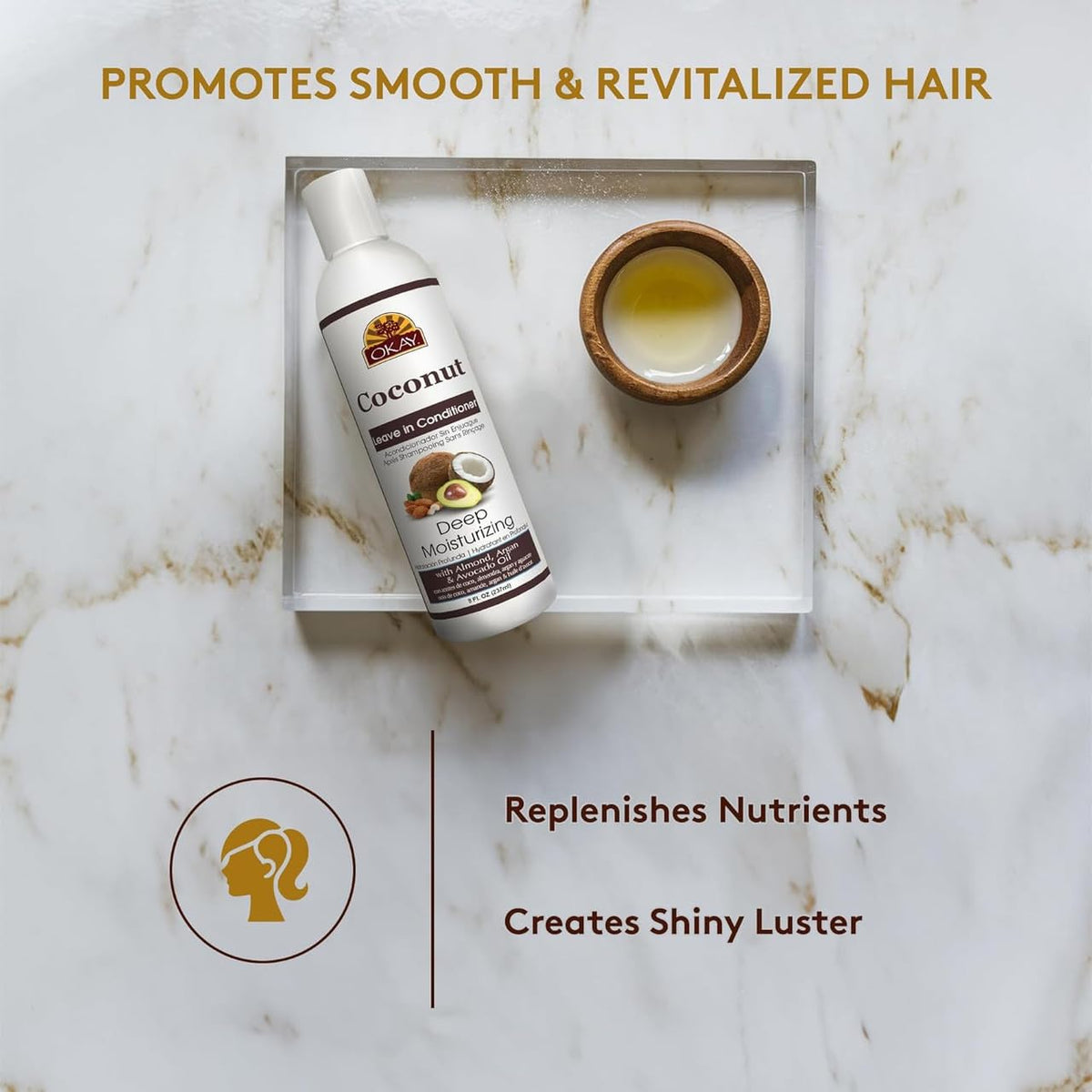 OKAY Coconut Leave-In Conditioner applied on damp hair for even distribution