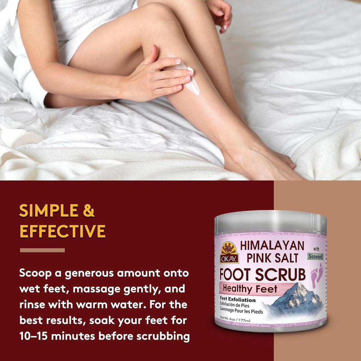 Okay coconut oil and shea butter hydrates for deep moisturization after exfoliation.