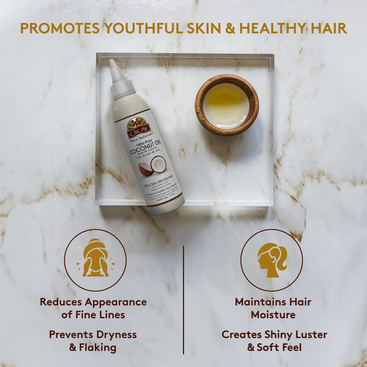 OKAY coconut oil skin moisturizer hydrates dry skin for a smooth feel.
