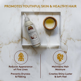OKAY coconut oil skin moisturizer hydrates dry skin for a smooth feel.