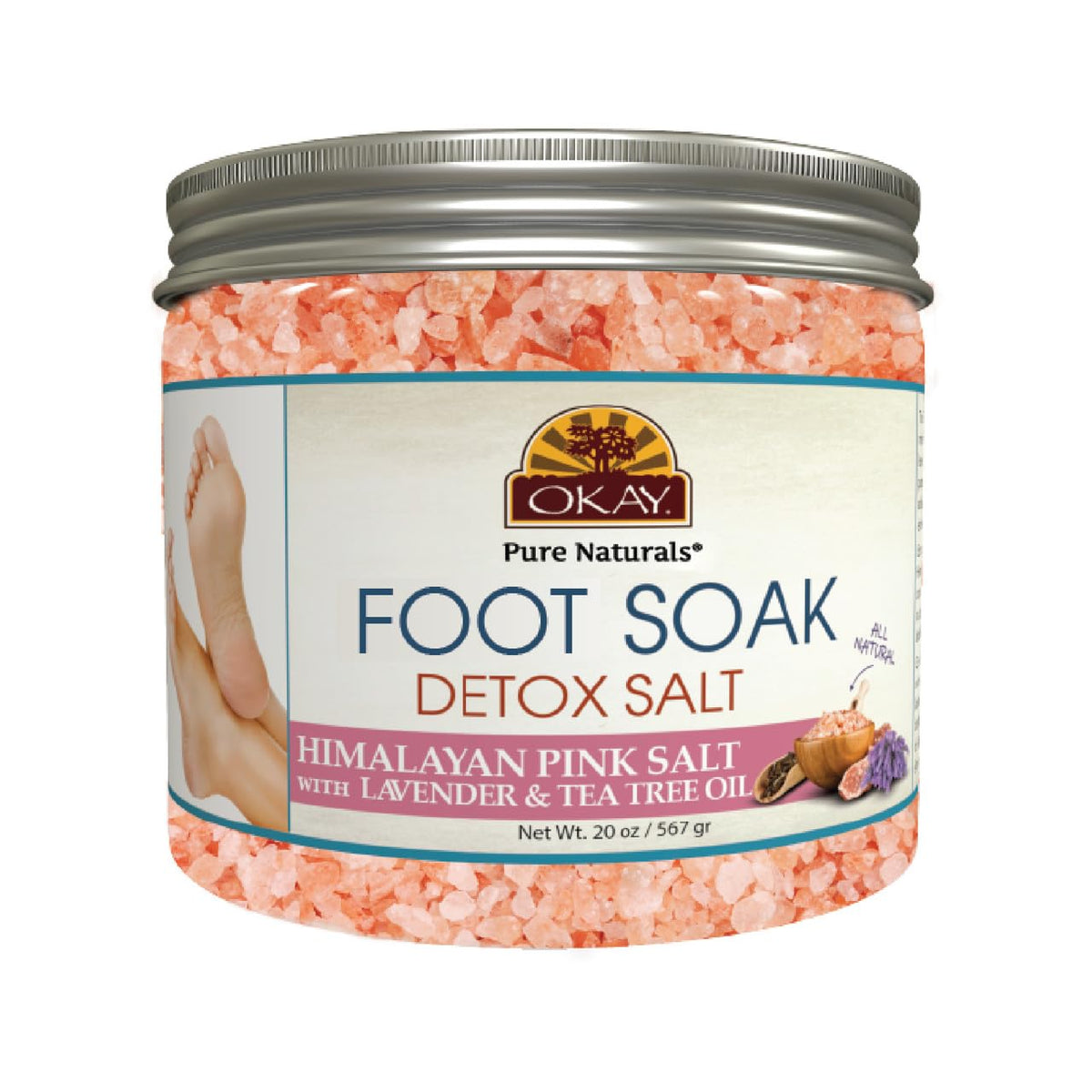 OKAY Foot Soak Detox Salt bottle front for spa like home foot care