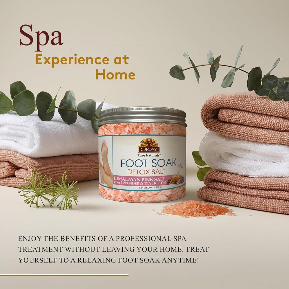 OKAY Foot Soak Detox Salt in a pedicure setup for post workout care