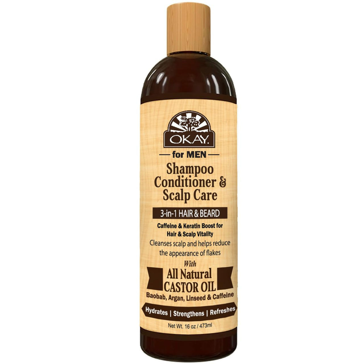 Okay-MEN 3in1 shampoo bottle for daily cleansing and conditioning.