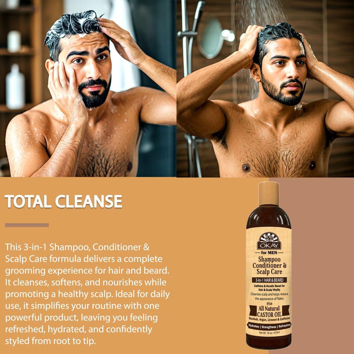 Okay-MEN beard wash foamy texture keeps facial hair clean and soft.