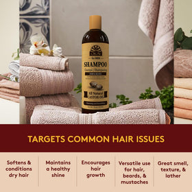 Applying OKAY Men Castor Oil Shampoo on wet hair for gentle cleansing.