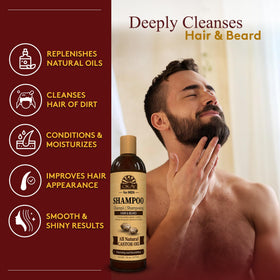 OKAY Men Castor Oil Shampoo rich lather cleansing scalp and moisturizing strands.