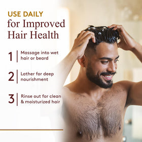 OKAY Men Castor Oil Shampoo packaging highlights natural formula and sulfate-free care.