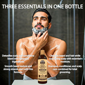 Okay-MEN conditioner application adds lightweight shine and easy detangling.