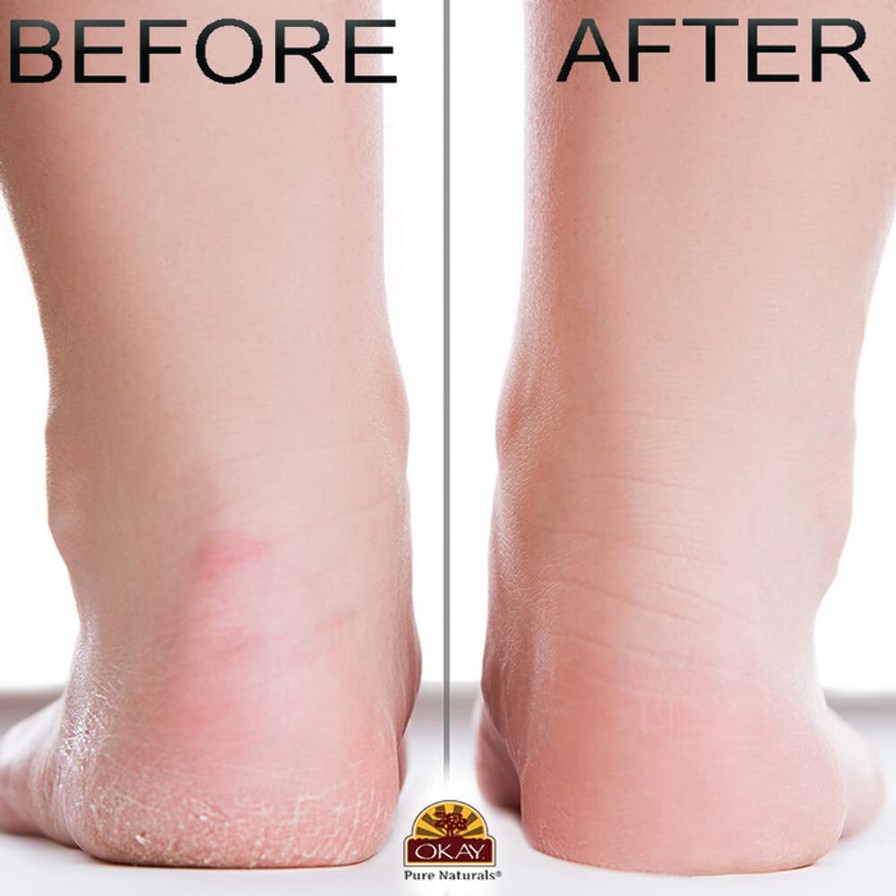 OKAY Peppermint Foot Scrub packaging on shelf encourages pampering routines.