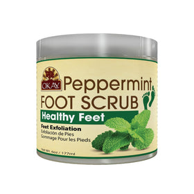 OKAY Peppermint Foot Scrub jar front with cooling peppermint for refreshed feet.