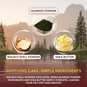 Okay seaweed-infused scrub supports hydration and revitalization for tired feet.