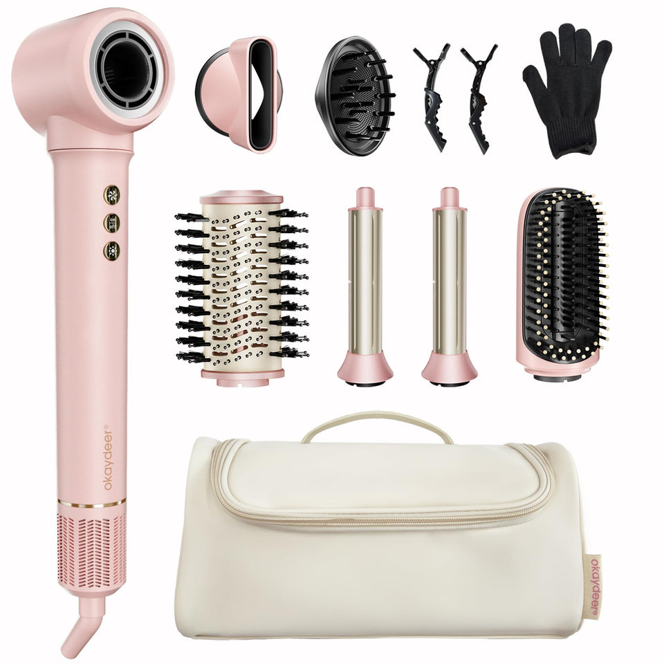 okaydeer 7-in-1 hair dryer styler brush front view for quick daily styling