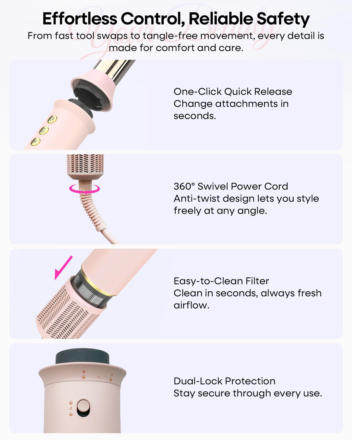 okaydeer 7-in-1 device in use for speedy dry and varied styles