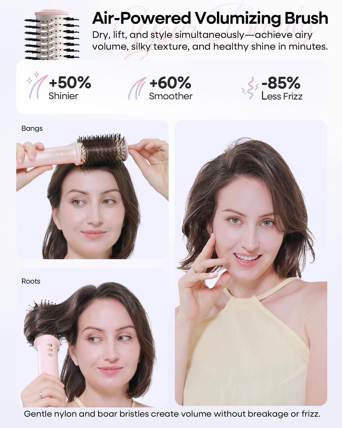 okaydeer 7-in-1 smoothing brush showing potential frizz reduction