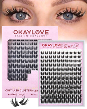 OKAYLOVE Bunny Lash Clusters 8-18mm wispy design for brighter anime-inspired eyes.