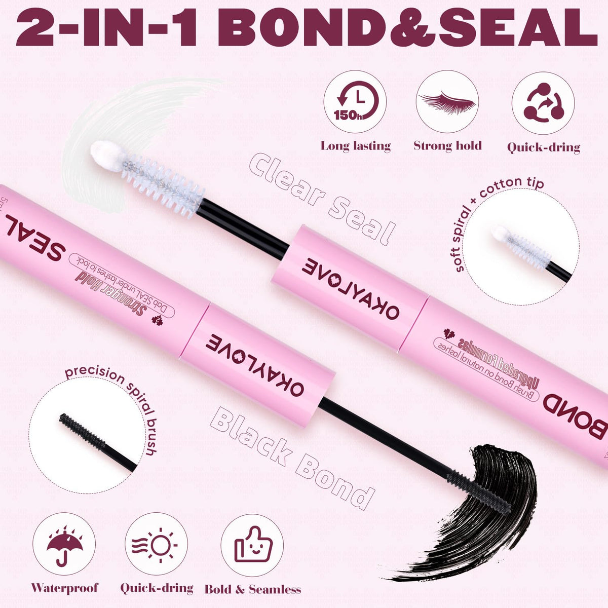 OKAYLOVE Lash Cluster Glue Bond brush detail for precise application.