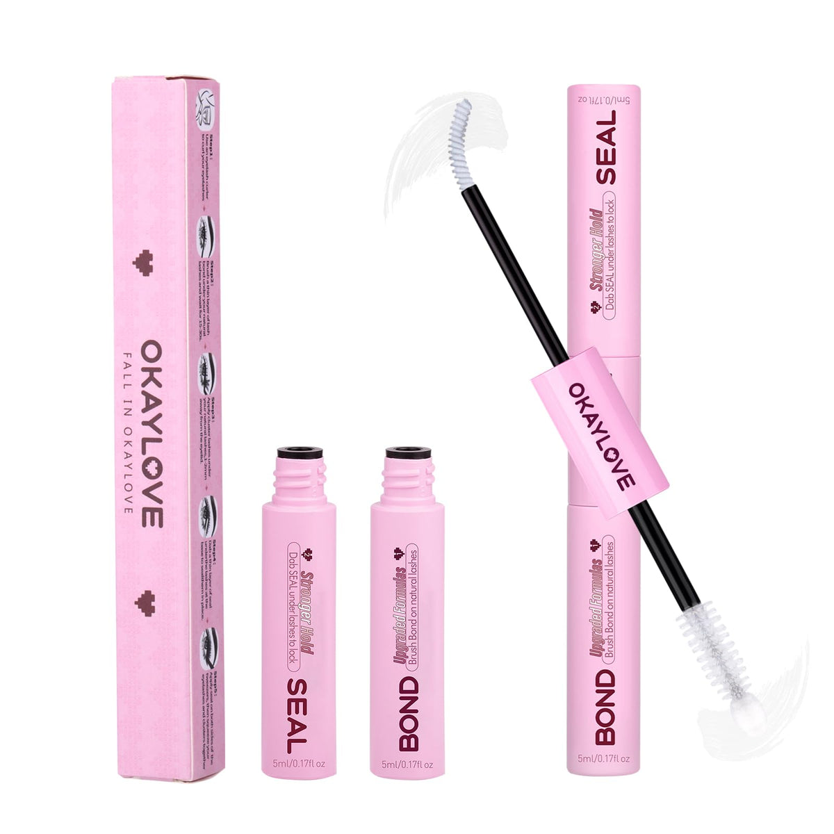 OKAYLOVE Lash Cluster Glue Bond bottle delivers secure, natural-looking adhesion.