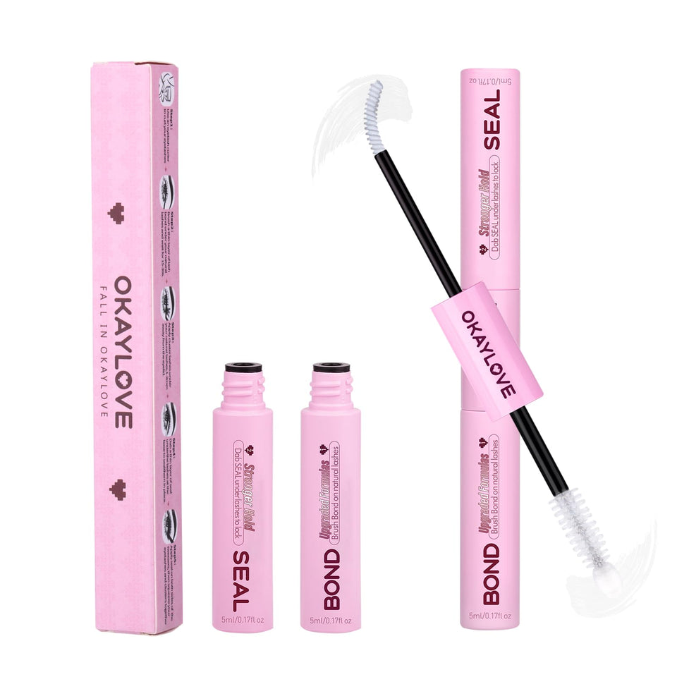 OKAYLOVE Lash Cluster Glue Bond bottle delivers secure, natural-looking adhesion.