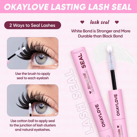OKAYLOVE 2-in-1 lash bond and seal packaging for a simple routine.