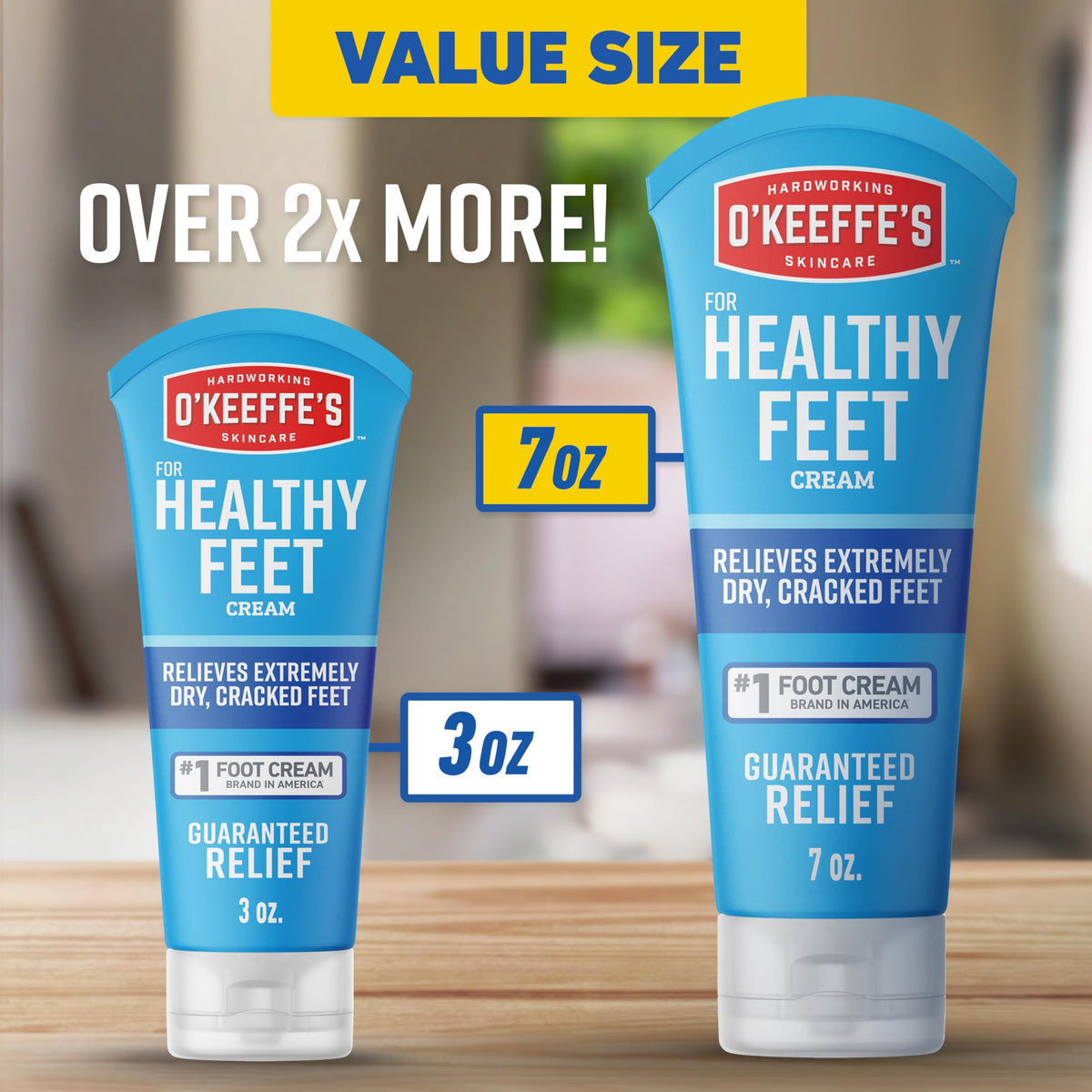 O'Keeffe's Healthy Feet glycerin-rich formula label highlights moisture boost.