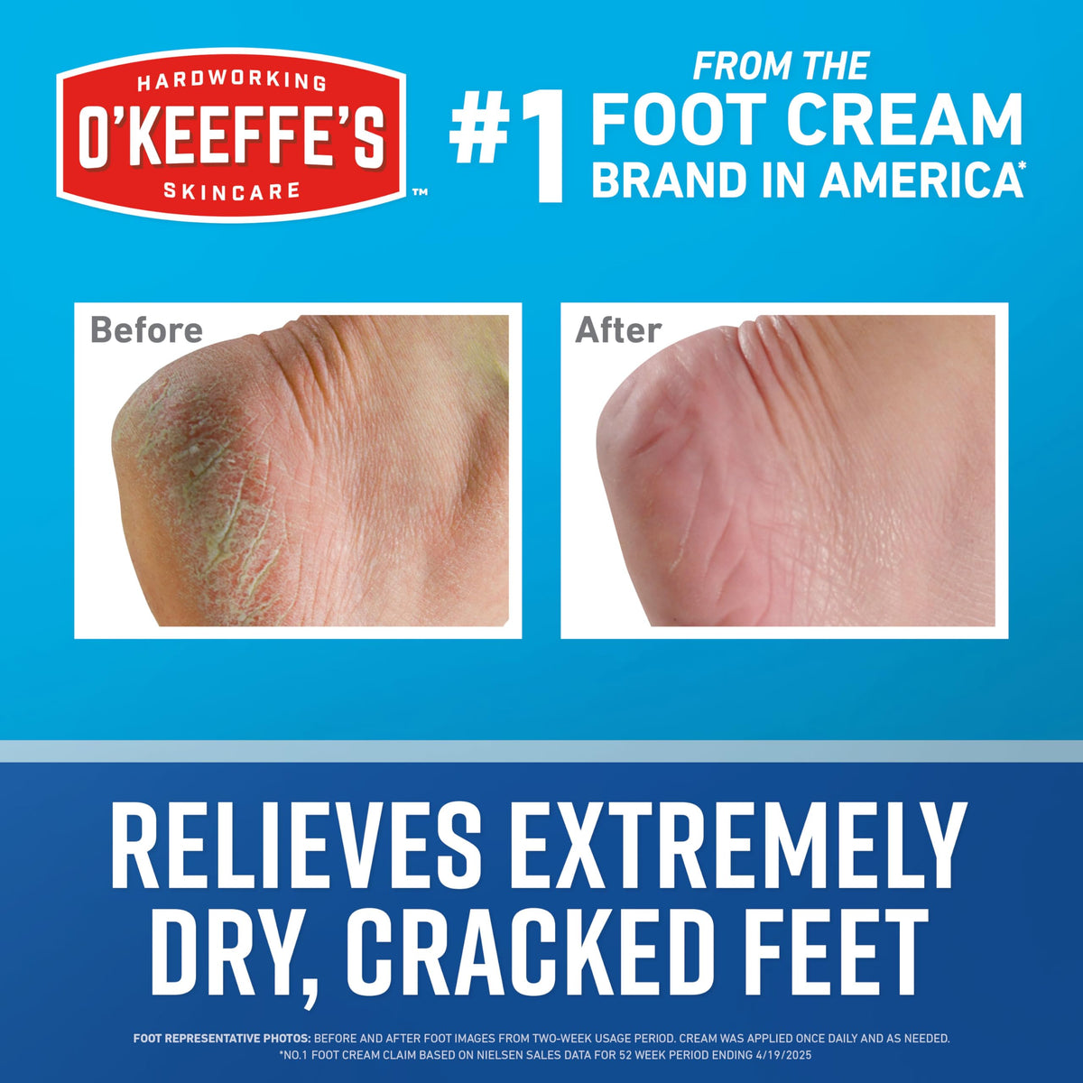 O'Keeffe's Healthy Feet two-pack box shown for extended at-home relief.