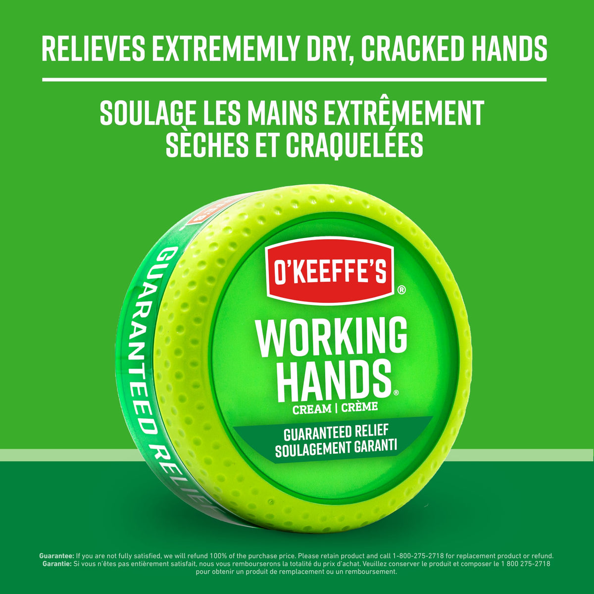 Hands applying O'Keeffe's Working Hands cream demonstrates easy absorption.