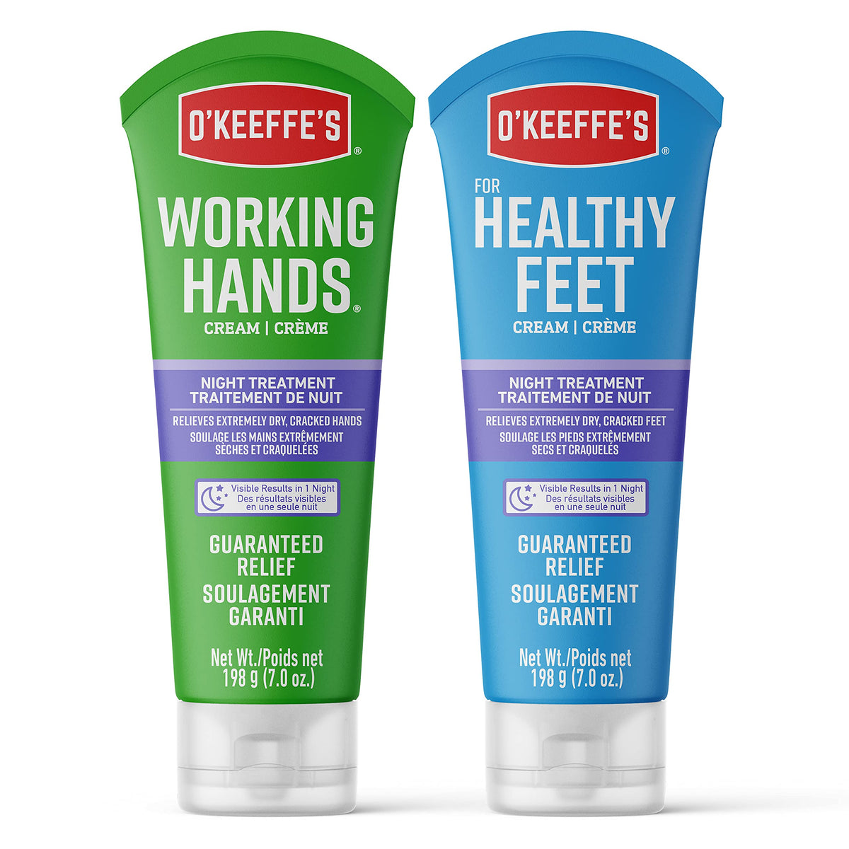 O'Keeffe's Working Hands Night Treatment hand cream 7oz tube; overnight soothing for dry hands.