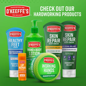 O'Keeffe's Working Hands Pain Relief Cream box and tube showcase accessible skin support.