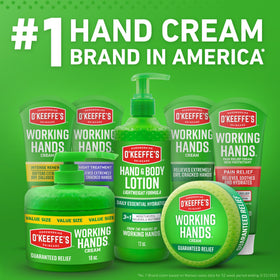 O'Keeffe's Working Hands Pain Relief Cream close-up reveals creamy texture and lidocaine benefit.