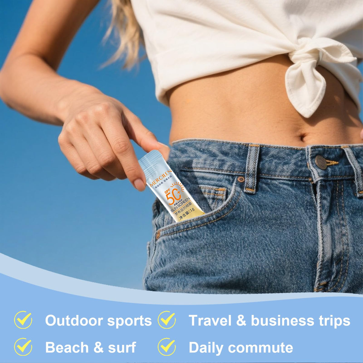 Okerker water-resistant SPF50+ for swimming and outdoor activities.