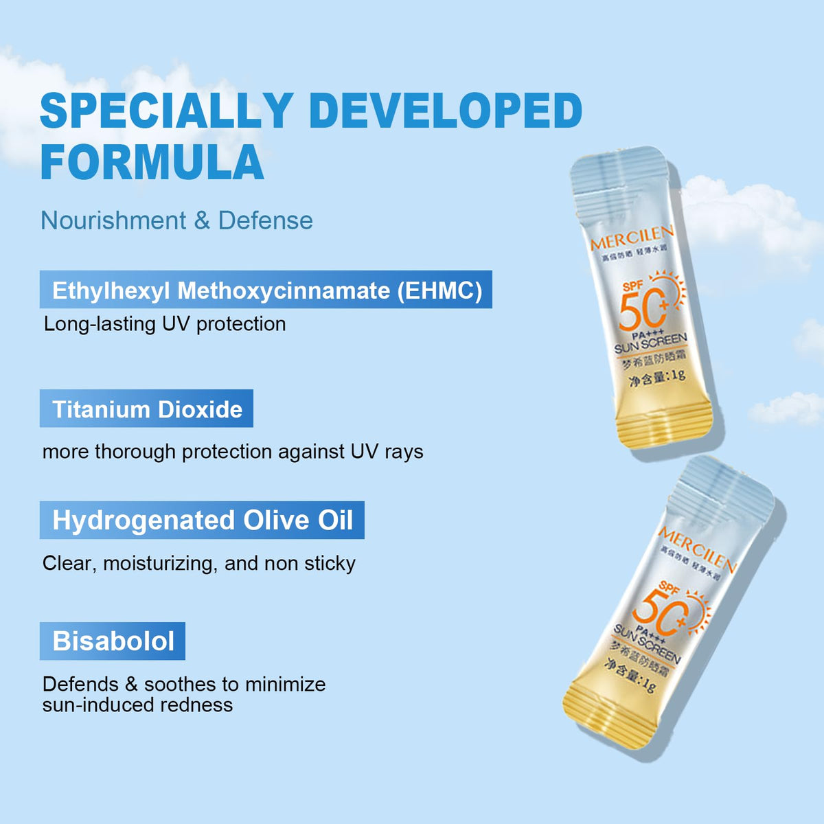 Okerker sunscreen blends without a white cast after application.
