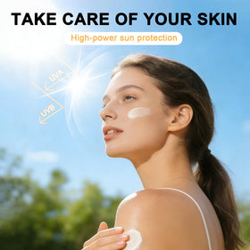 Okerker sunscreen on a sunny beach scene illustrates sun protection.