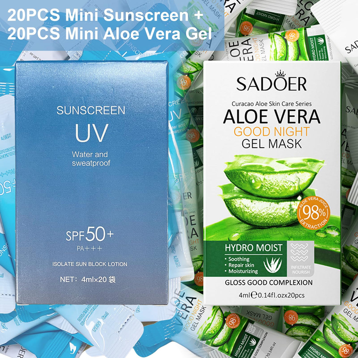Okerker travel-size aloe vera gel 4ml pack for soothing after sun.