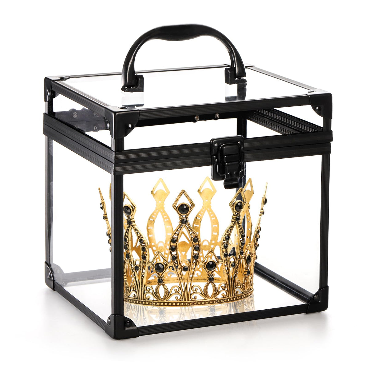 Okllen Crown Box front view shows portable clear case for on-the-go makeup storage.