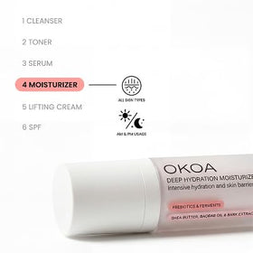 OKOA Skin Deep Hydration Moisturizer texture swatch highlighting absorbent, non-greasy formula.